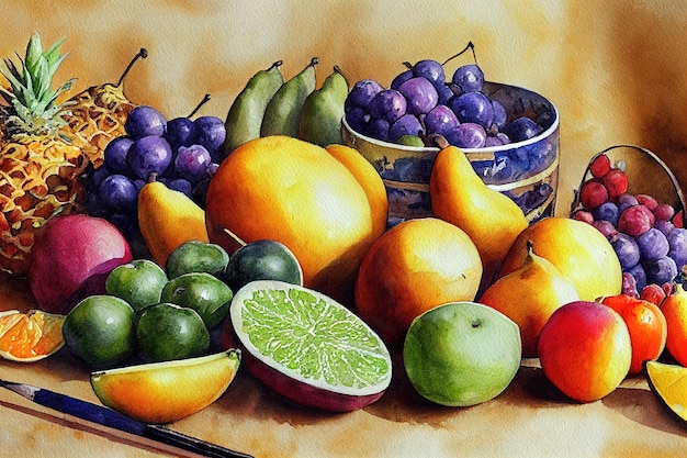 Foto arte del colore di frutta e verdura