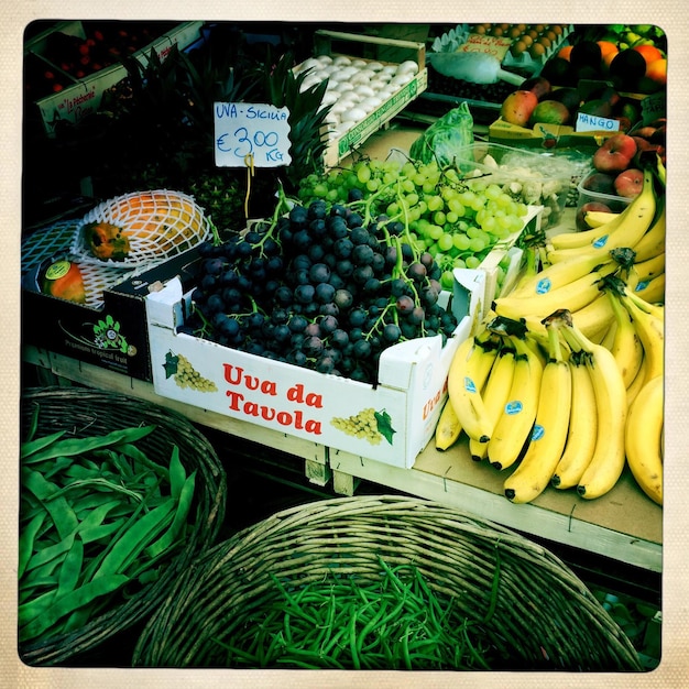 Photo fruits and vegetables on display in market