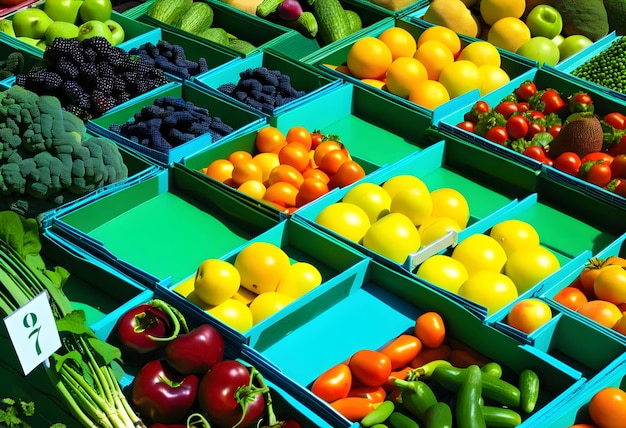 Foto frutta e verdura in un mercato agricolo