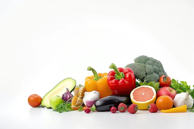 Fruits and vegetables isolated on white background