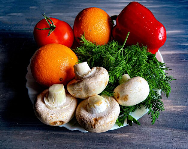 Photo fruits and vegetables on a plate