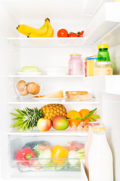 fruits and vegetables in refrigerator