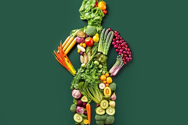 Fruits and vegetables in the shape of woman body food concept Ai generated