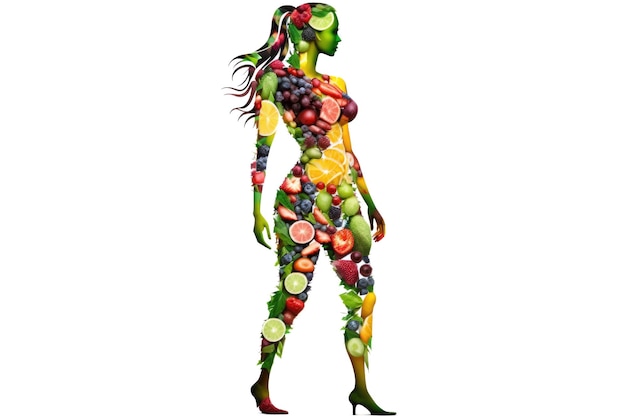 Fruits and vegetables in the shape of woman body food concept Ai generated