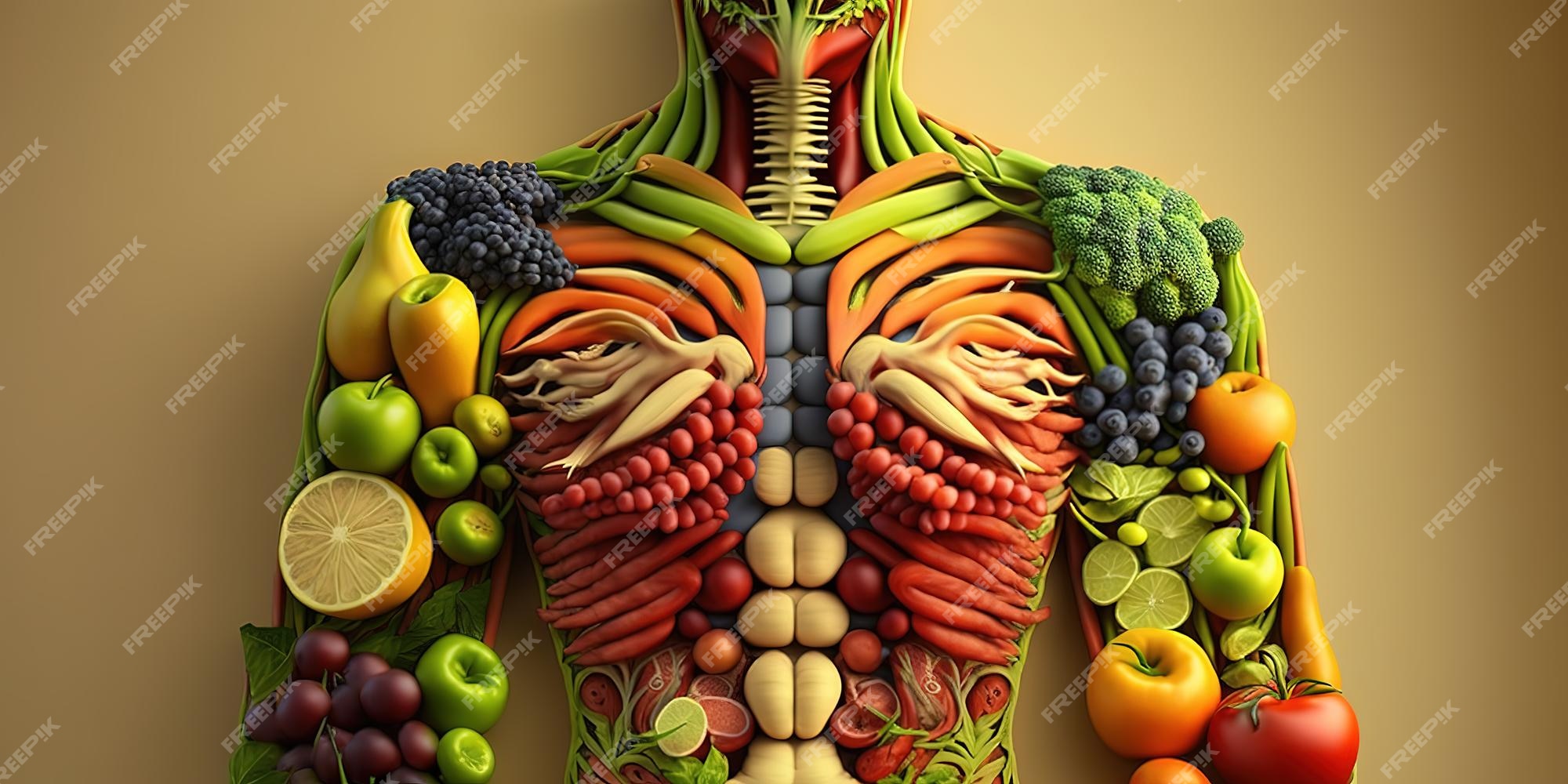 Fruits And Vegetables Shaped Human Body Premium AI generated Image pin-on-bodybuilding