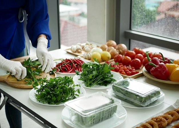 Photo fruits and vegetables on table at home