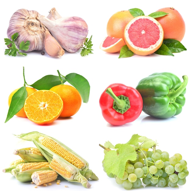 Fruits and vegetables on a white background