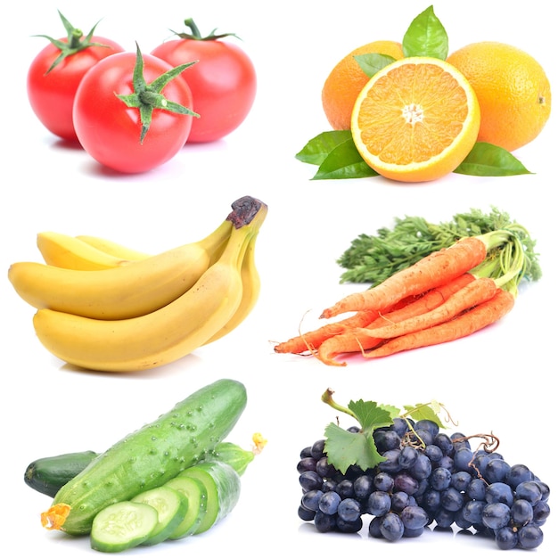 白い背景の上の果物と野菜