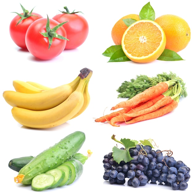 Fruits and vegetables on a white background