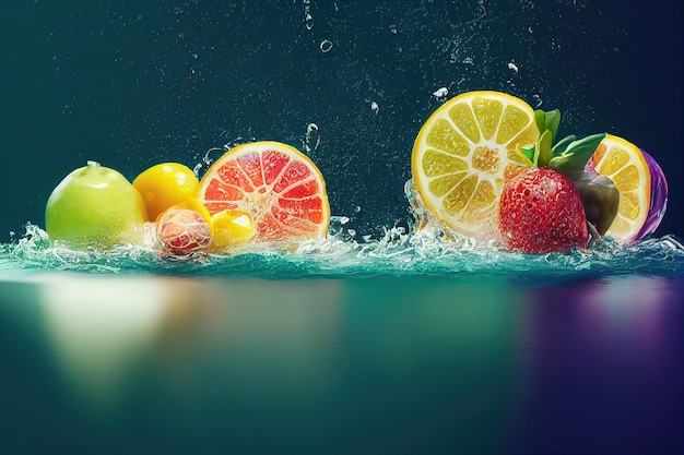 Fruits and vegetables with clean water splash