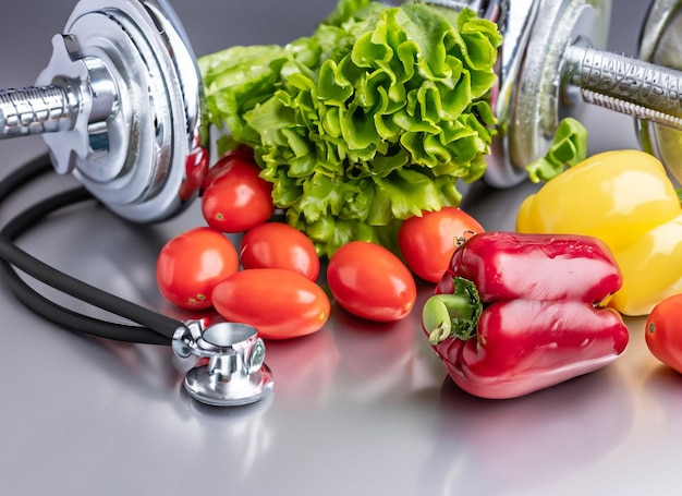 Fruits and vegetables with health care concept