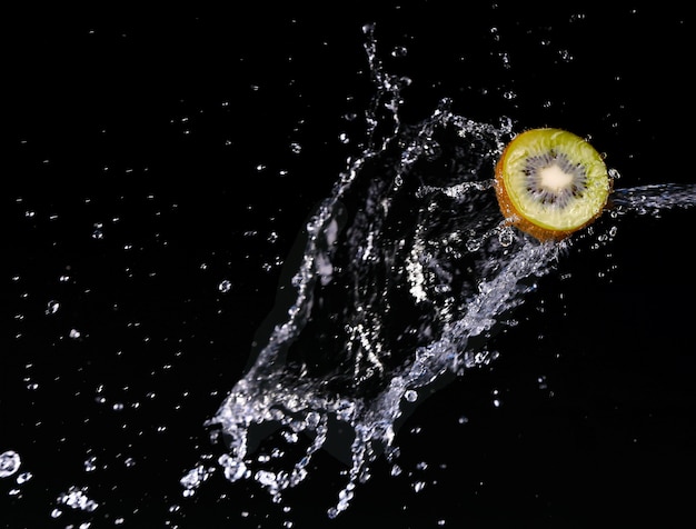 Fruits in water lemon strawberry kiwi