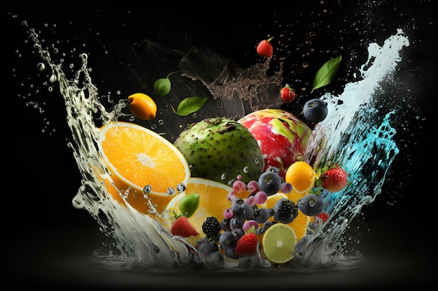 Fruits water splash in black background