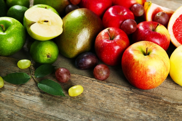 Fruits on wooden background