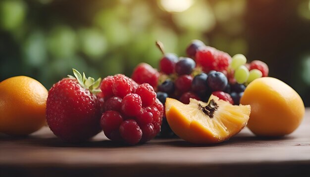 Fruits on a wooden table selective focus Healthy food