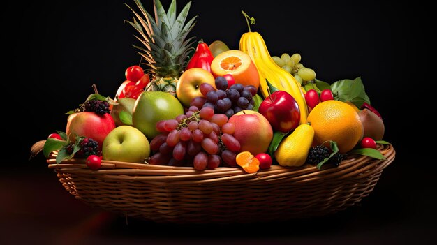 Fruits in a Woven Basket Against a Natural Backdrop