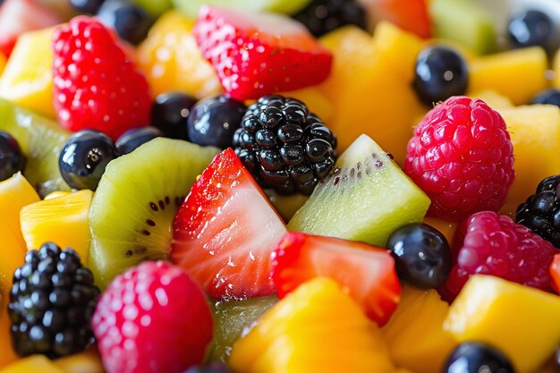 Fruitsalade Kleurrijke gemengde verse bessen en fruit Close up