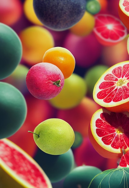 Foto fruitsamenstelling appels peren en ander fruit 3d illustratie