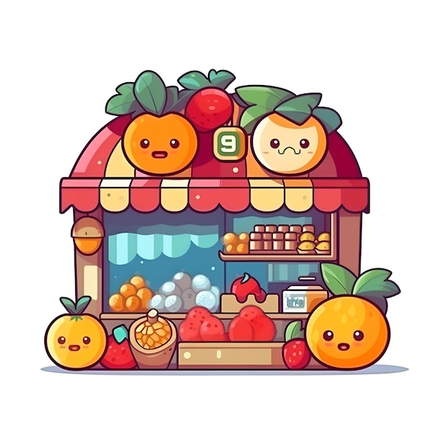 Fruitwinkel Cartoon illustratie van fruitwinkel vector pictogram voor webdesign