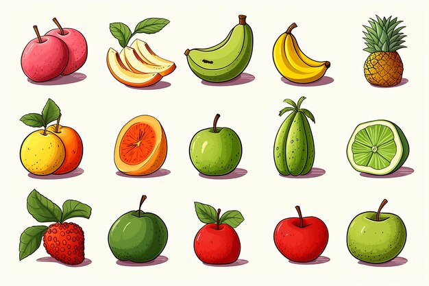 Fruity Delights Vibrant Cartoon Fruit Clipart Nu beschikbaar in AR 32