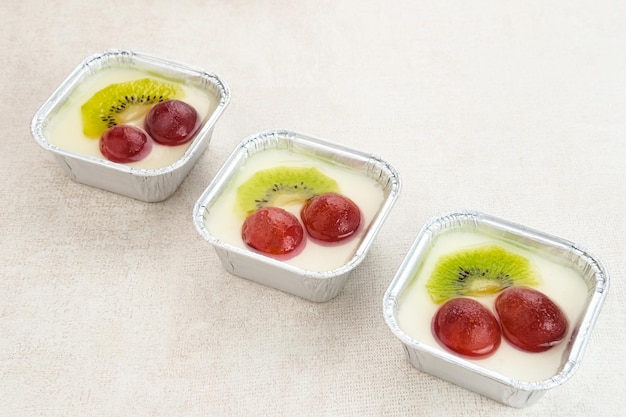 Fruity Milk Pudding sweet vanilla silk pudding dessert with fruit topping