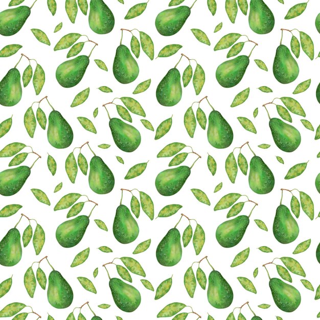 Fruity seamless pattern of avocado and leaves Texture for eco and healthy food for printing