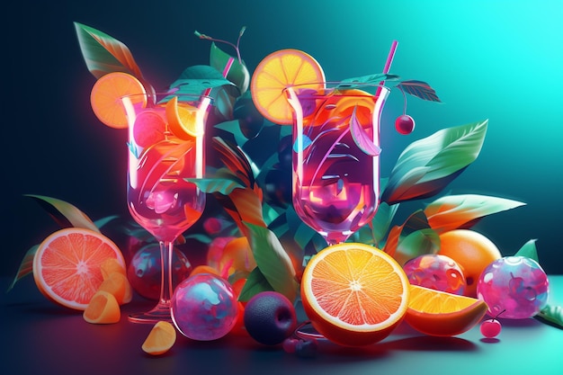 Fruity tasty bright cocktails generative ai