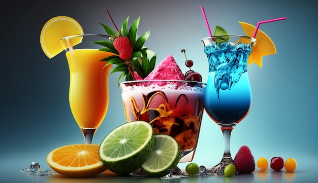 Fruity tasty bright cocktails Generative AI