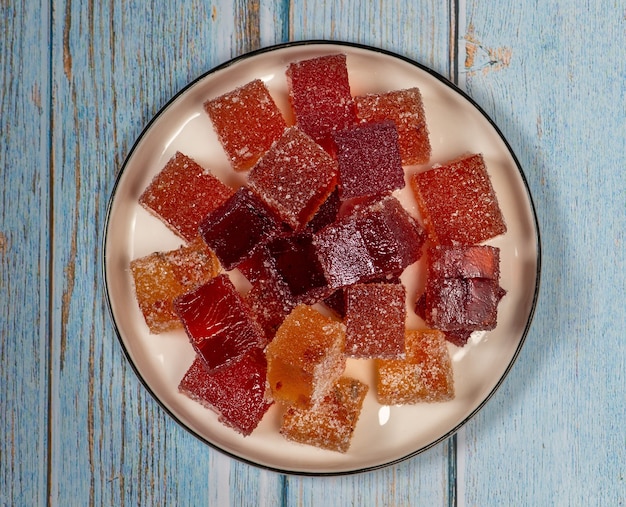 Fruity Turkish delight on a white plate