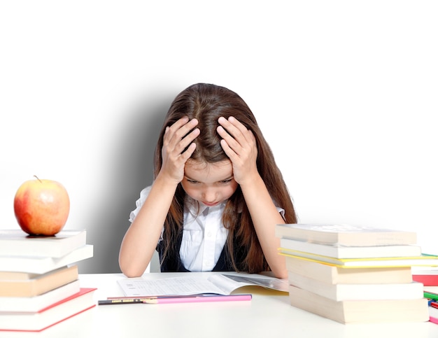 Frustrated and unhappy teen girl at school.