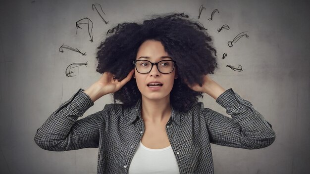 Foto donna infelice frustrata che soffre di suoni forti.