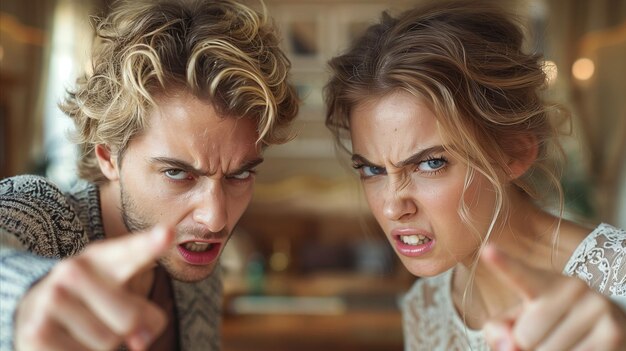 Frustrated Young Couple Arguing Indoors During Daytime