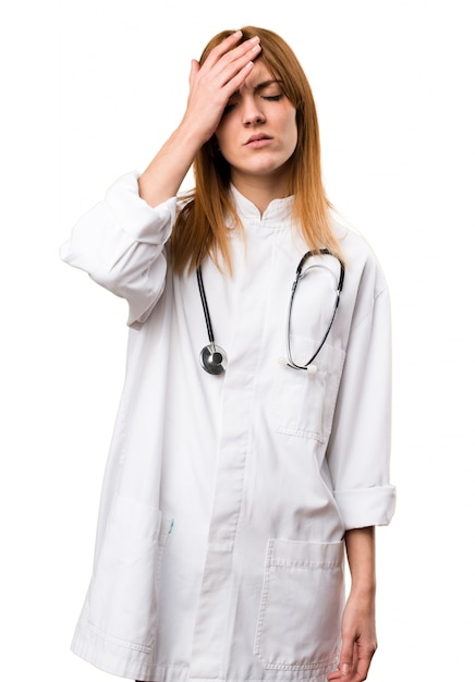 Frustrated young doctor woman