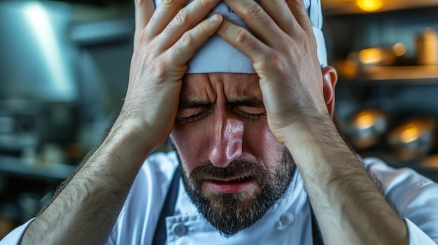 Photo frustration hands on head chef