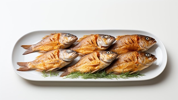 A fry fish in dish white background