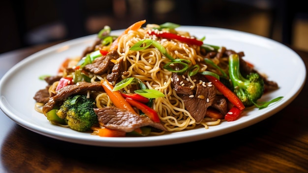 Premium AI Image | Fry Noodles Stir fried beef and vegetables served
