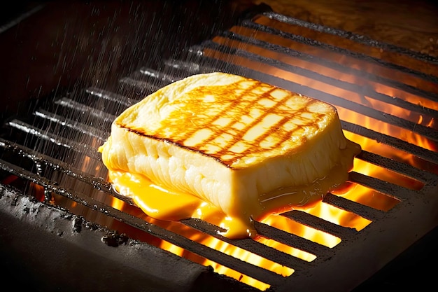 Frying cheese on grill for delicious french toast created with generative ai