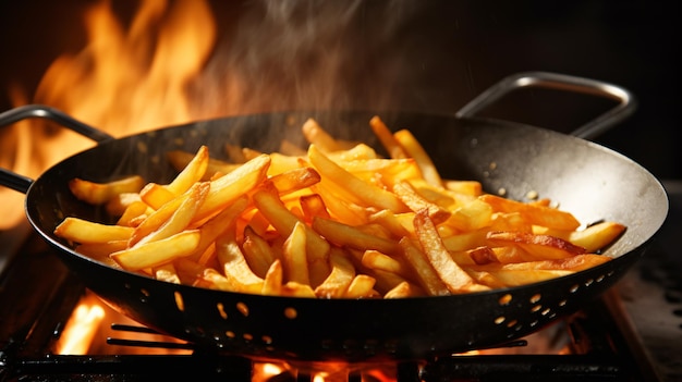 Frying fresh fries