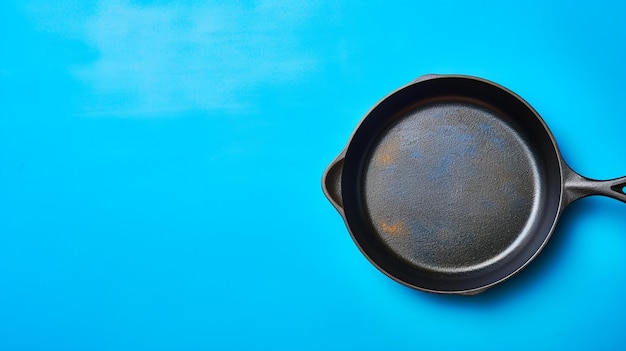 Frying pan on blue background