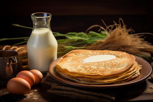 Frying Pan Two Crepes Milk Eggs