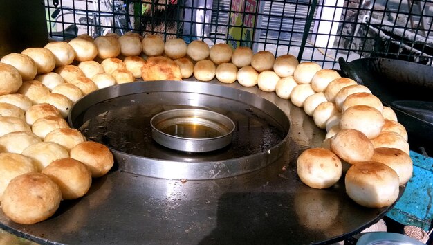 Frying of PotatoAloo with hot oil in street stallIt is Aloo Tikki ChaatINDIA snack food