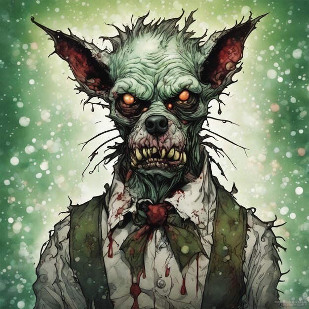 Fsplash Art Alcohol Ink Detailed Portrait Of Zombie Nightmare Evil Grinchy Siamese Dog