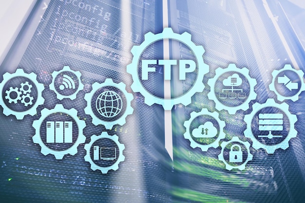 Ftp file transfer protocol network transfer data to server on
supercomputer background