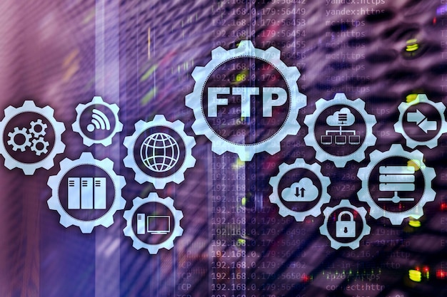 Ftp. file transfer protocol. network transfer data to server on\
supercomputer background.