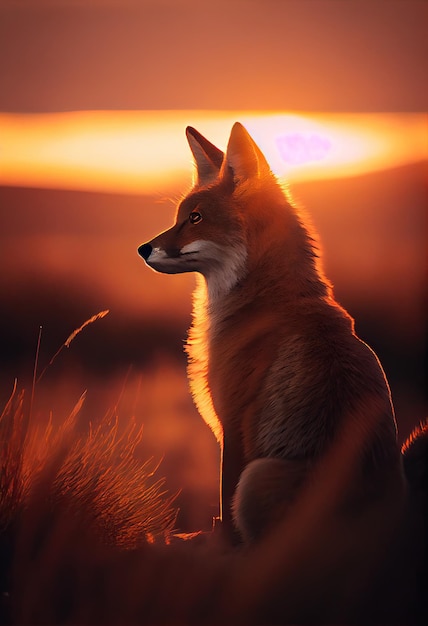 Fuchs bei Sonnenuntergang am Abend generatieve AI