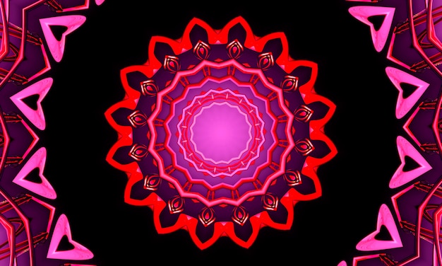 Fuchsia flower on black kaleidoscopic background, pattern for\
manufacturing of packaging, scrapbooking, gift wrapping, books,\
booklets, albums.