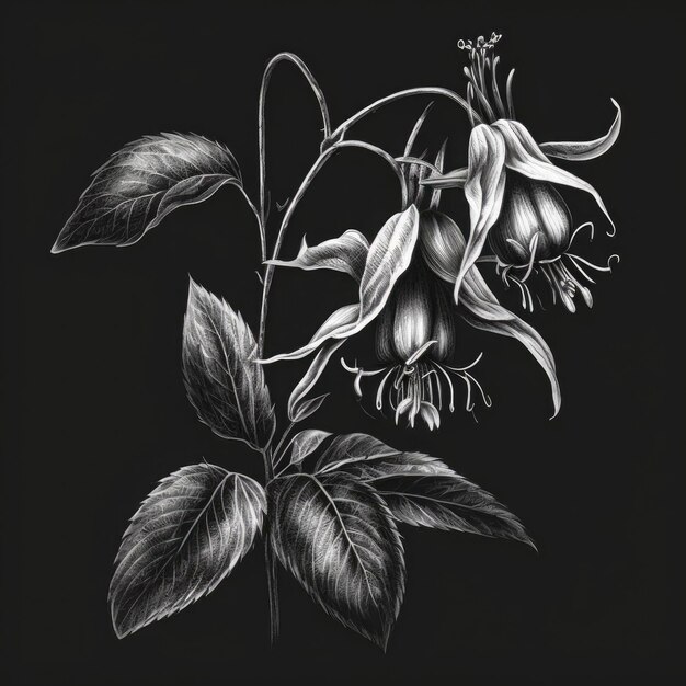 fuchsia flower in black and white digital painting