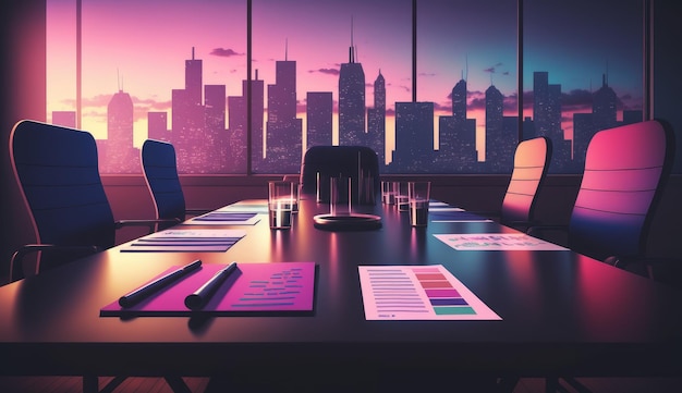 Fuchsia illustration modern meeting scene generated by AI