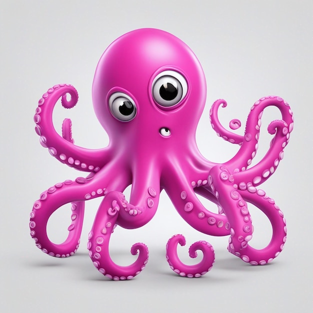 フクシア・オクトーパス (Fuchsia octopus) は人工知能 (AI) によって生成された白い背景の平らな子供らしいカラフルなベクトルアイコンです