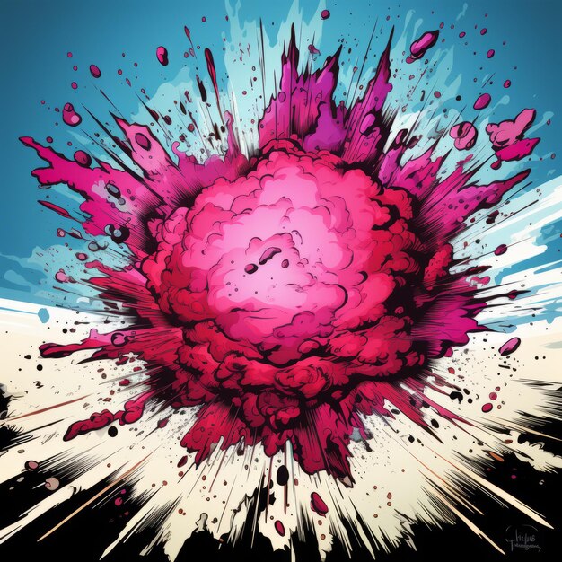 Photo fuchsia retro comic book style supernova explosion painting